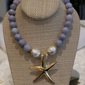 Blue/lavender Agate w/ pearls starfish pendant